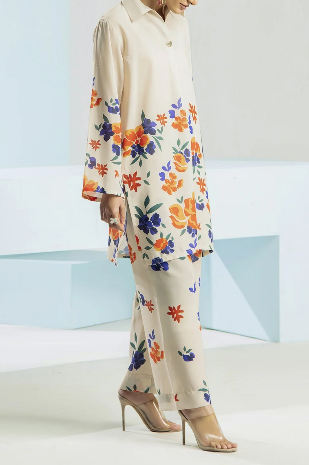 2 piece printed shirt and printed trouser stitched