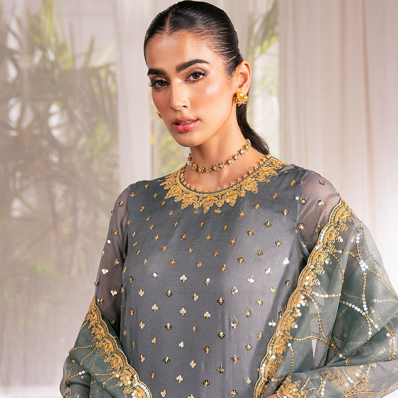 3 Piece Suit with Emb Dhanak & Emb shawl