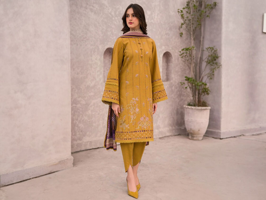 3 Piece Suit with Emb Dhanak & Emb shawl