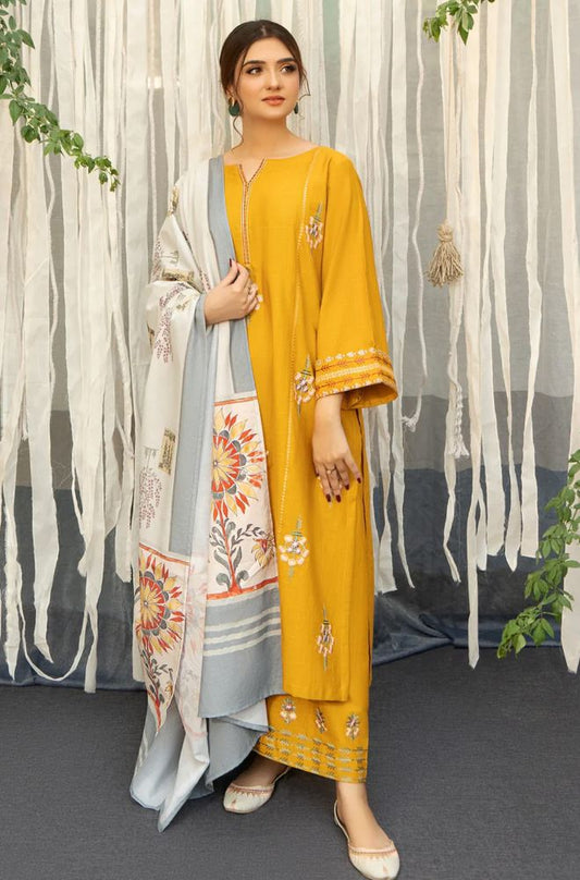 3 Piece Soft Dhnak Suit With Shawl