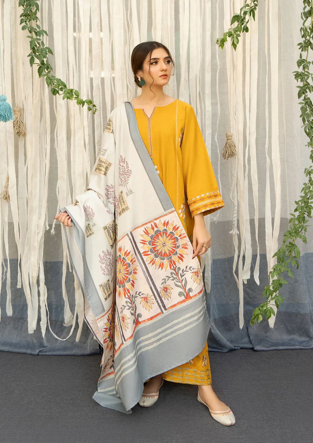 3 Piece Soft Dhnak Suit With Shawl