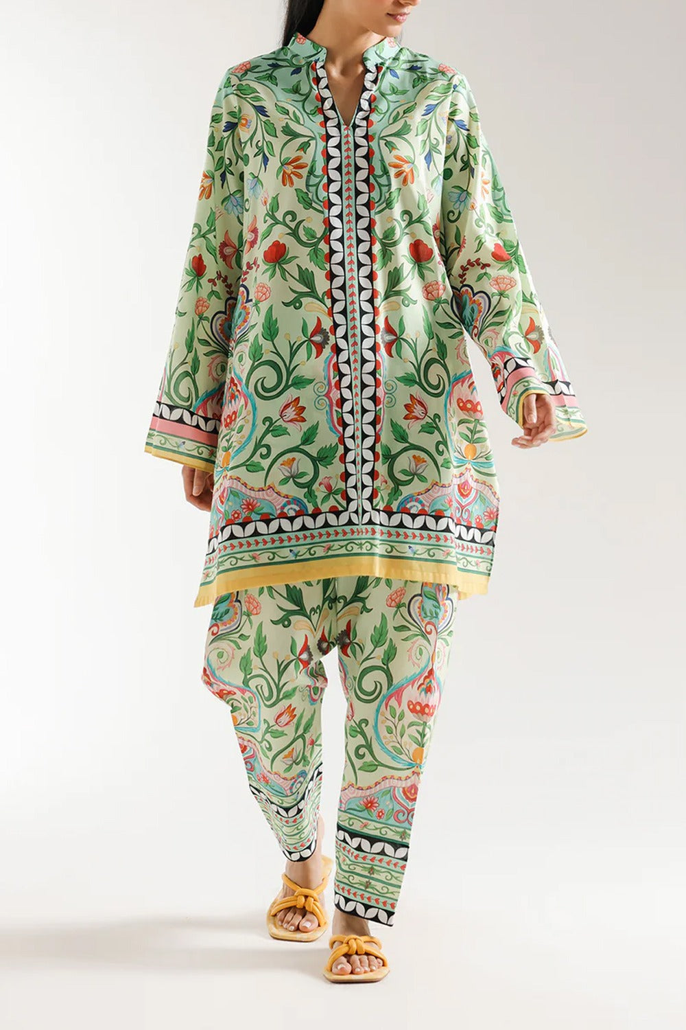 2 piece printed shirt and printed trouser stitched