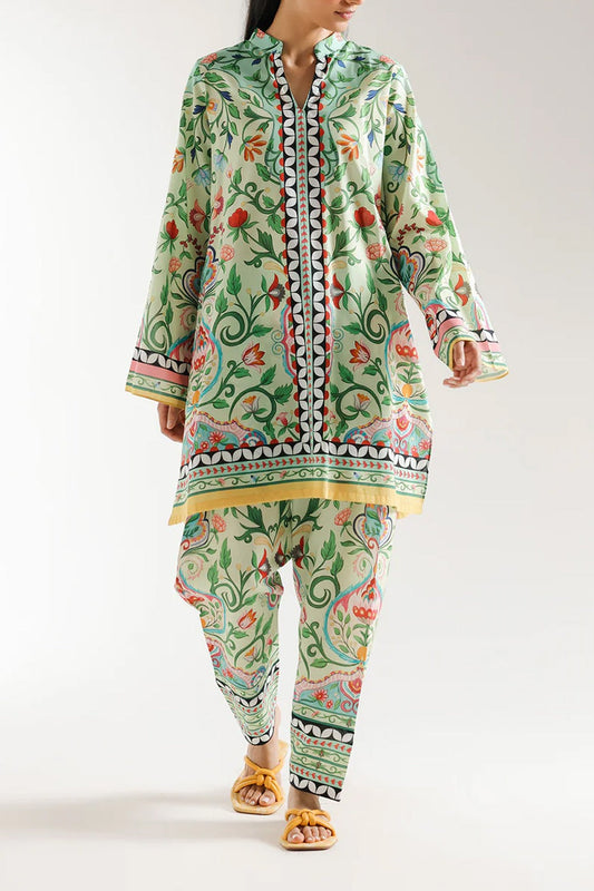 2 piece printed shirt and printed trouser stitched
