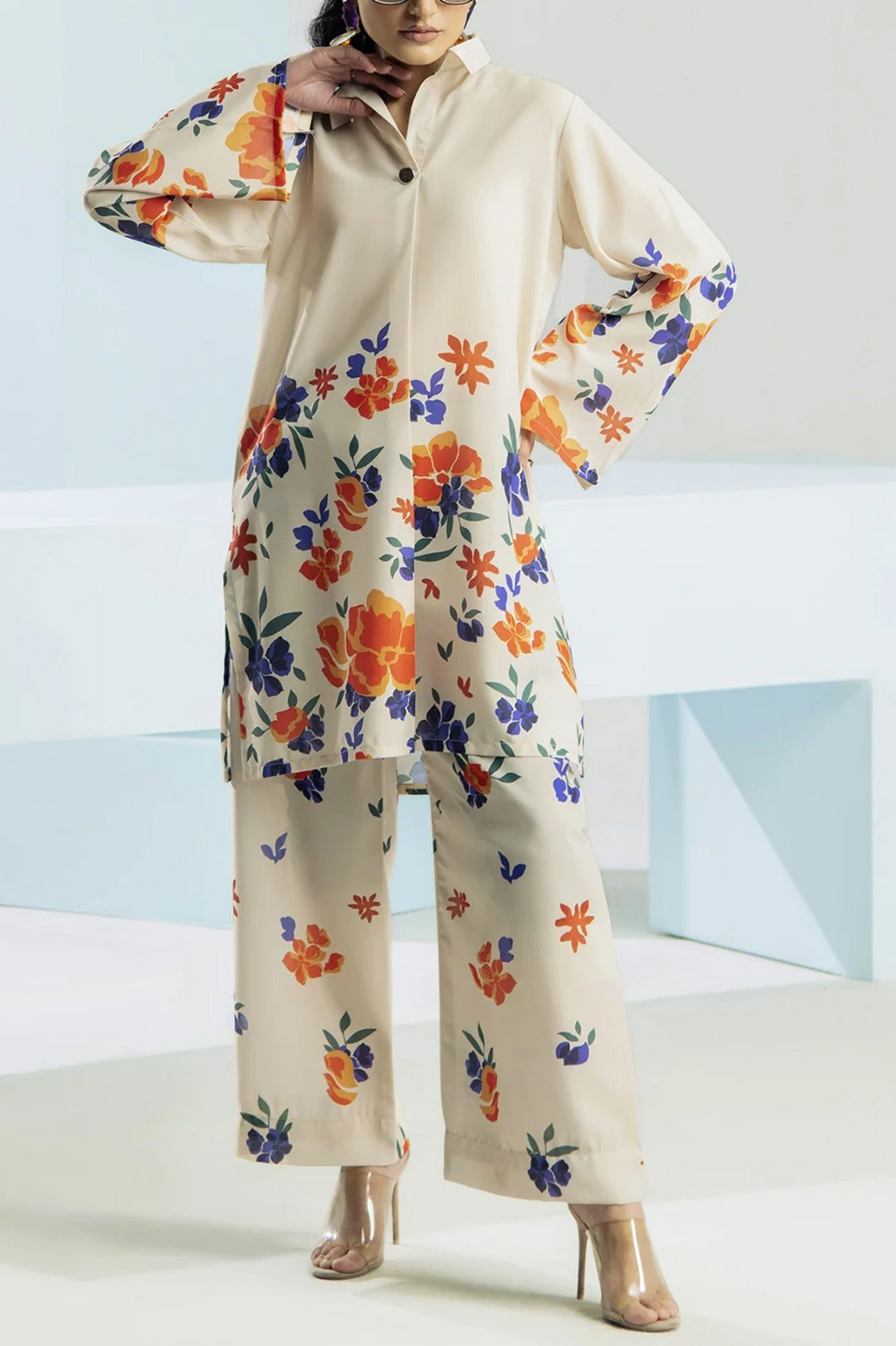2 piece printed shirt and printed trouser stitched