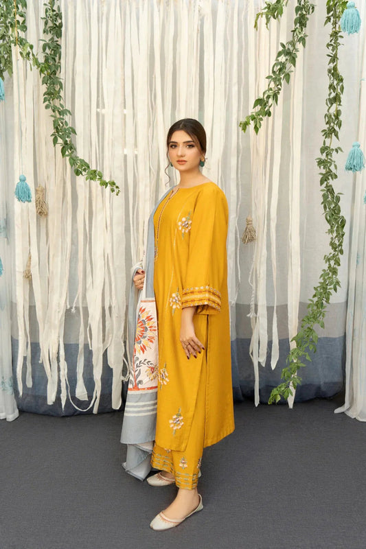 3 Piece Soft Dhnak Suit With Shawl